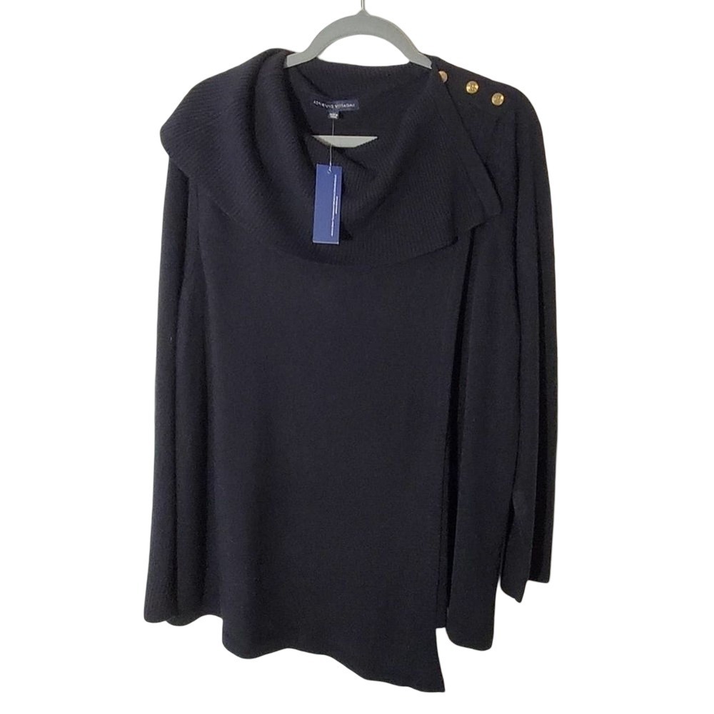 Adrienne Vittadini Black Knit Cowl Neck Asymmetrical Button Detail Sweater 2X‎